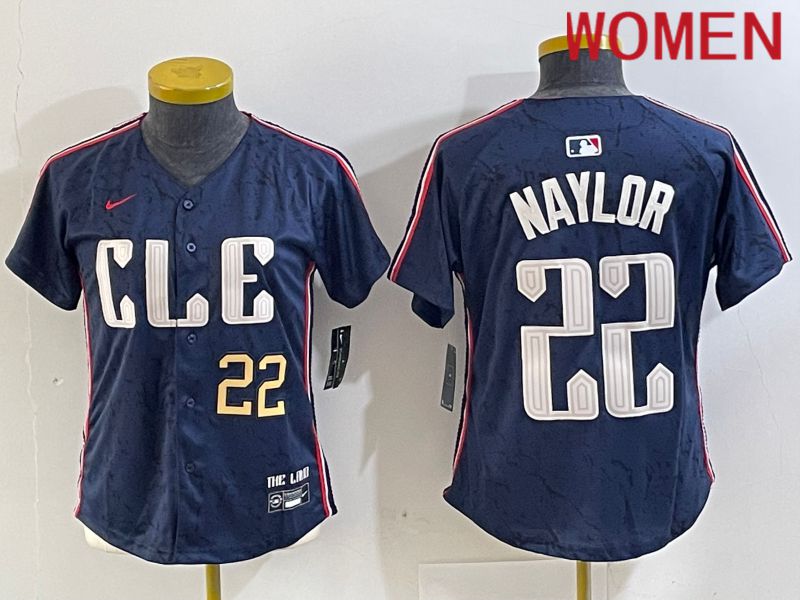 Women Cleveland Indians 22 Naylor Blue City Edition Nike 2024 MLB Jersey style 3